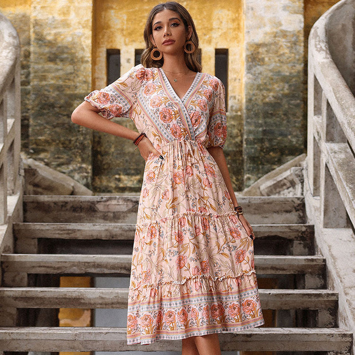 Damen Elegantes Midi-Kleid mit floralem Design Drune