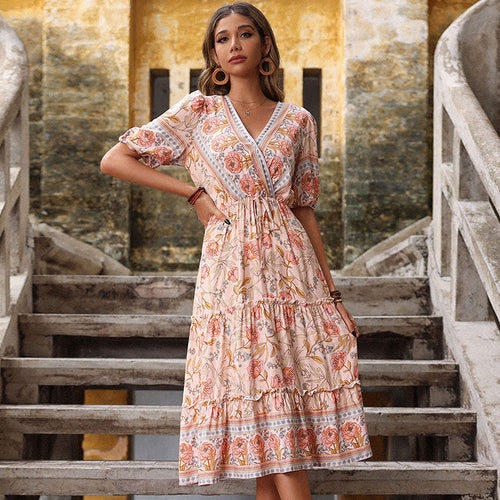 Damen Elegantes Midi-Kleid mit floralem Design Drune