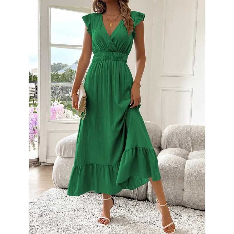 Damen Maxikleid mit voluminösen Rüschenärmel und elegantem Bund Drune