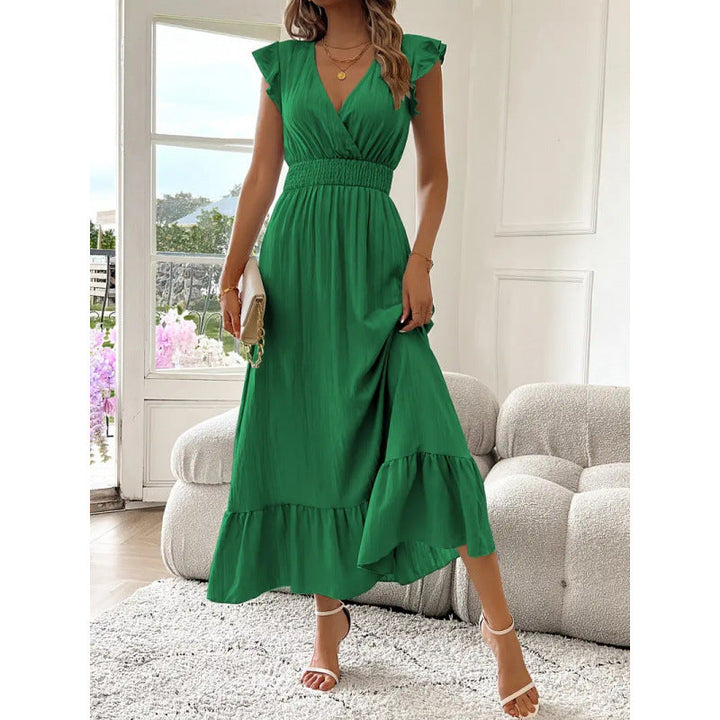 Damen Maxikleid mit voluminösen Rüschenärmel und elegantem Bund Drune