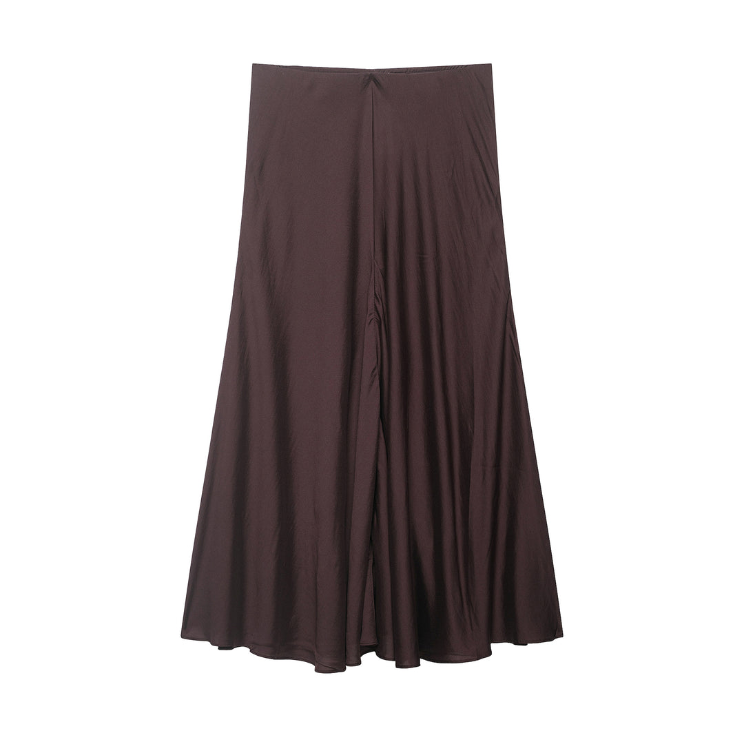 Damen Satin-Midirock mit hohem Komfortbund und ausgestellter A-Linien-Silhouette Drune