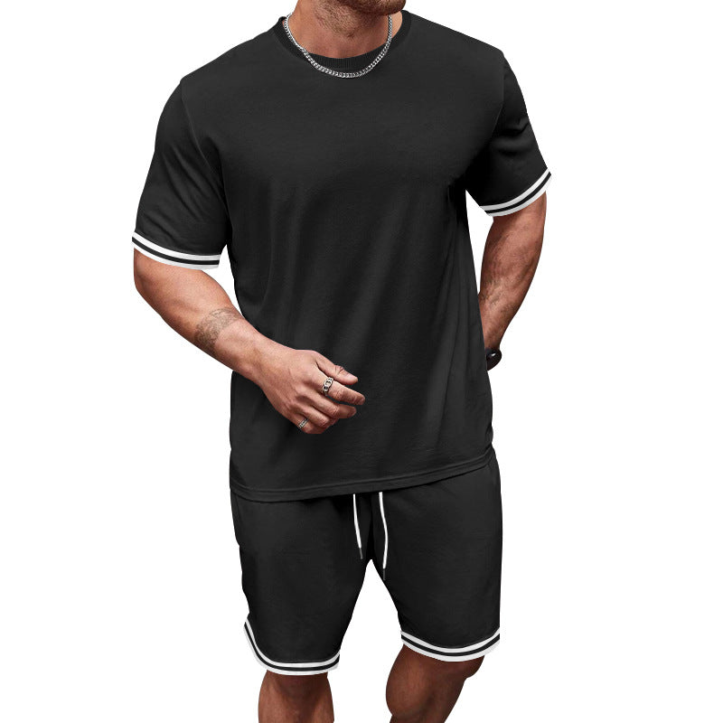 Herren nan sportliches Jersey-Set aus Kurzarmshirt und Bermudashorts mit Kontraststreifen elastischem Bund und Eingrifftaschen Drune