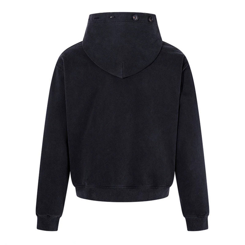 Herren Kapuzen-Zipjacke mit dekorischer Knopfreihe, vintage-inspirierter Waschung und elastischem Saum Drune