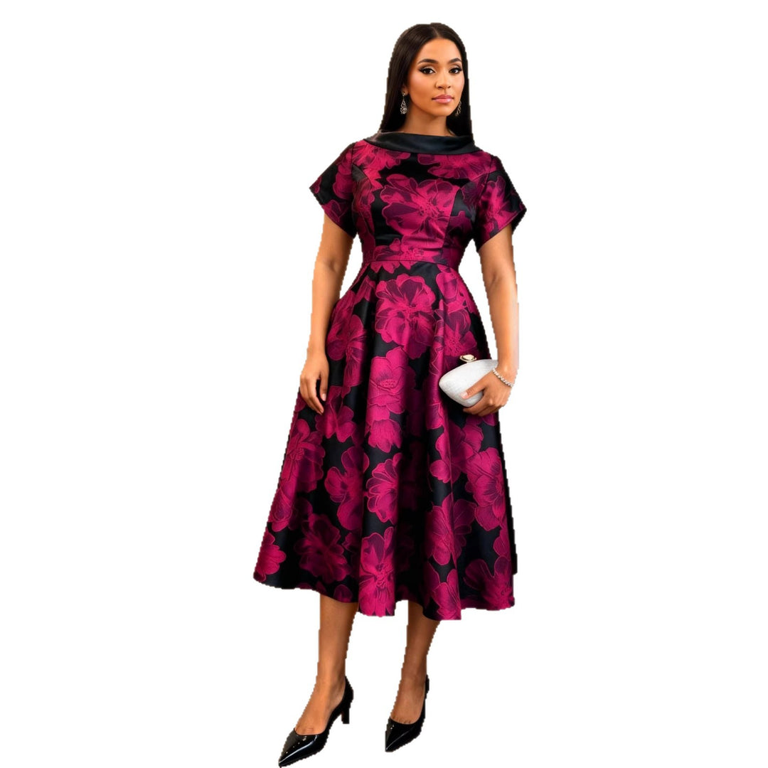 Damen Elegantes Midikleid mit floralem Design und strukturiertem Oberteil Drune