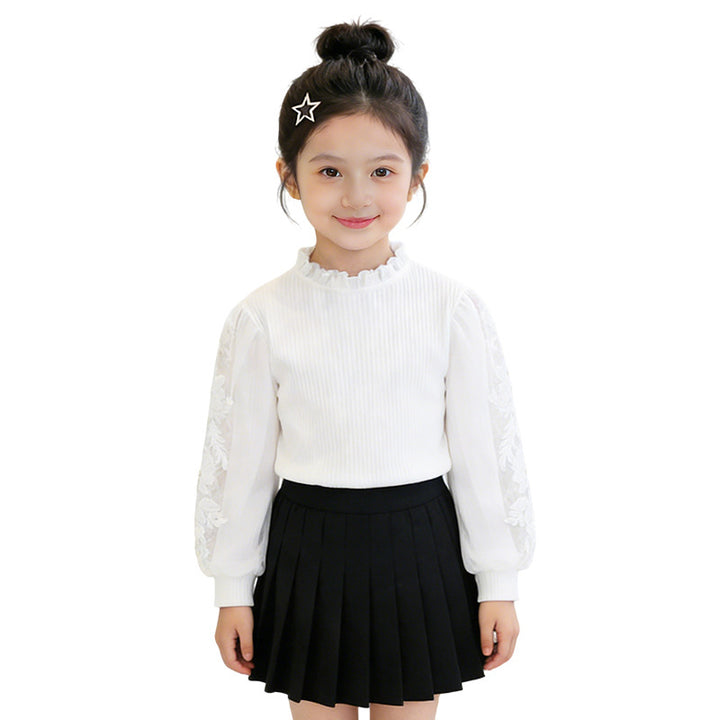 Mädchen elegante Bluse mit Rüschen und bestickten Ärmeln Drune