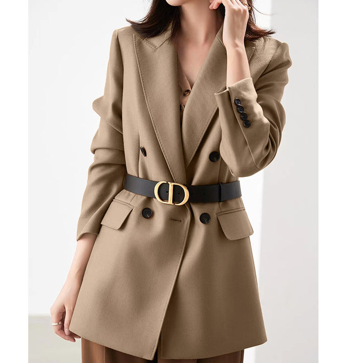 Damen Taillierter Longline-Blazer mit doppelreihiger Knopfleiste und Pattentaschen Drune