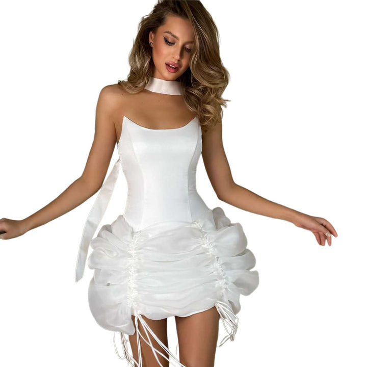 Damen Minikleid mit gerafftem Design und tiefem Ausschnitt Drune