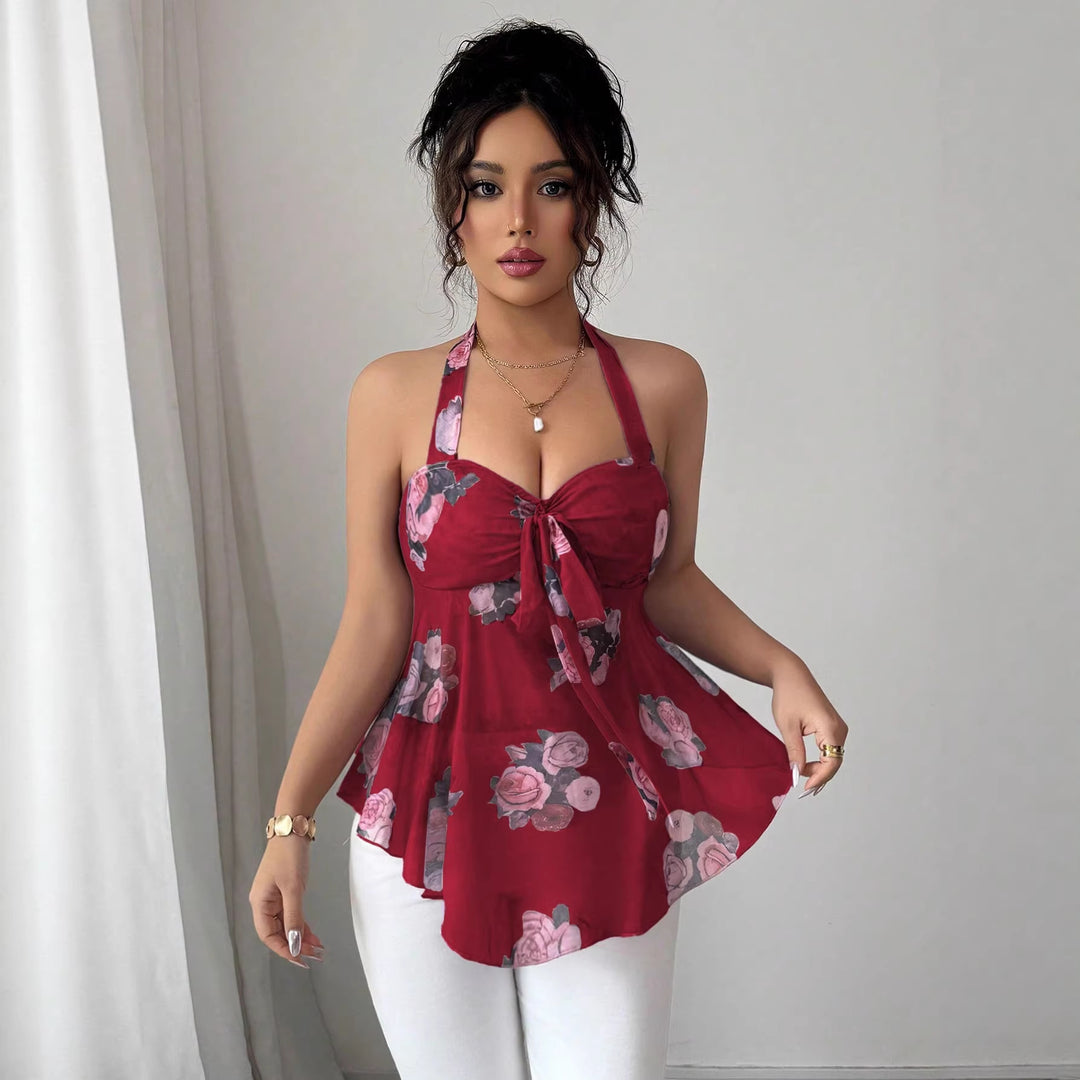 Damen Neckholder-Bustier-Top mit gerafftem Bindedetail und ausgestelltem Volantsaum Drune