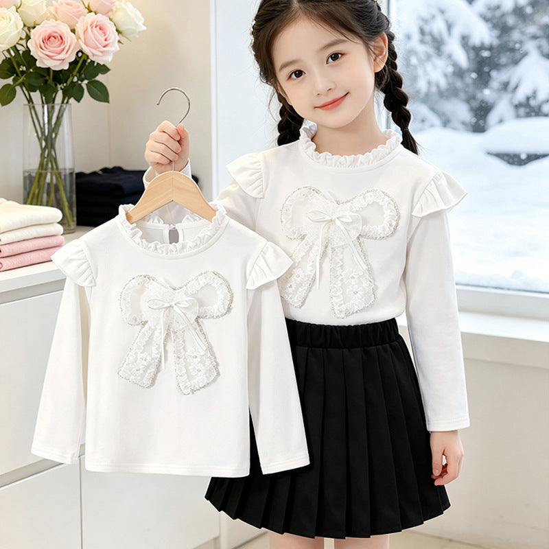 Mädchen Langarmshirt mit romantischem Rüschendesign und dekorativem Schleifenmotiv Drune