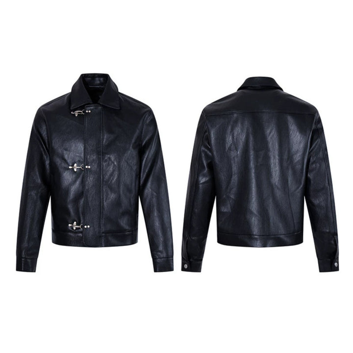 Herren Lederjacke mit Knebelverschlüssen, kurzem Schnitt und Hemdkragen Drune