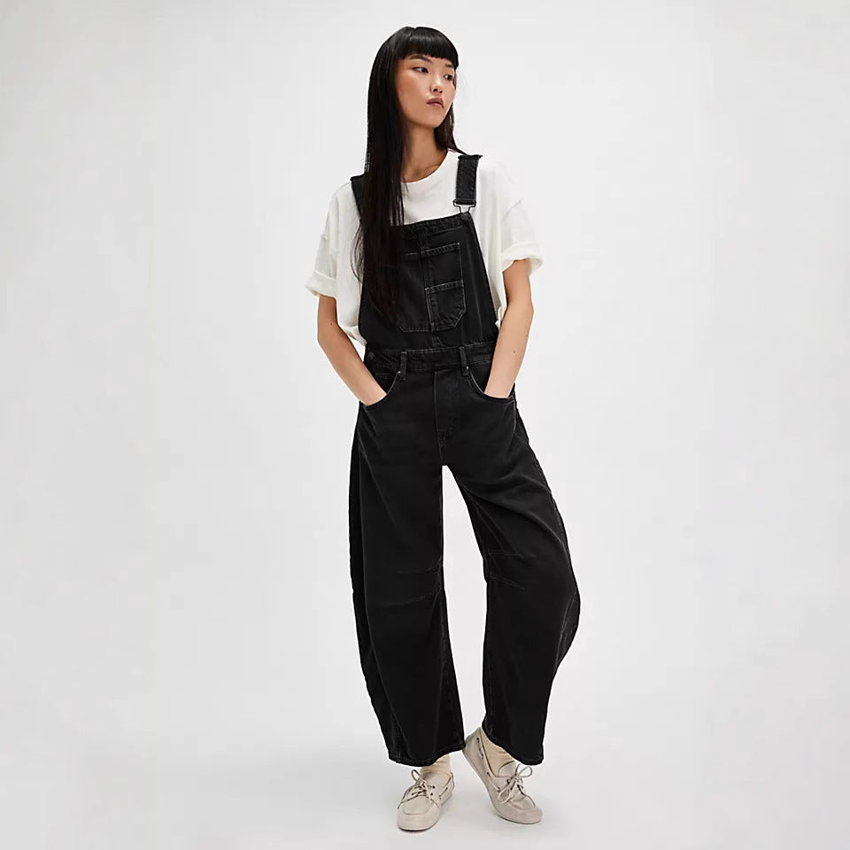 Damen lässige Denim-Latzhose im modernen Schnitt mit verstellbaren Trägern Drune