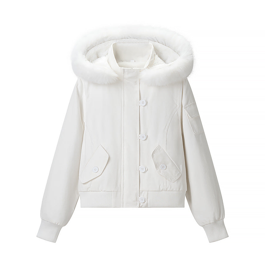 Damen Kurzjacke mit wattierter Fütterung, Kapuze mit Kunstfellbesatz und geripptem Saum Drune