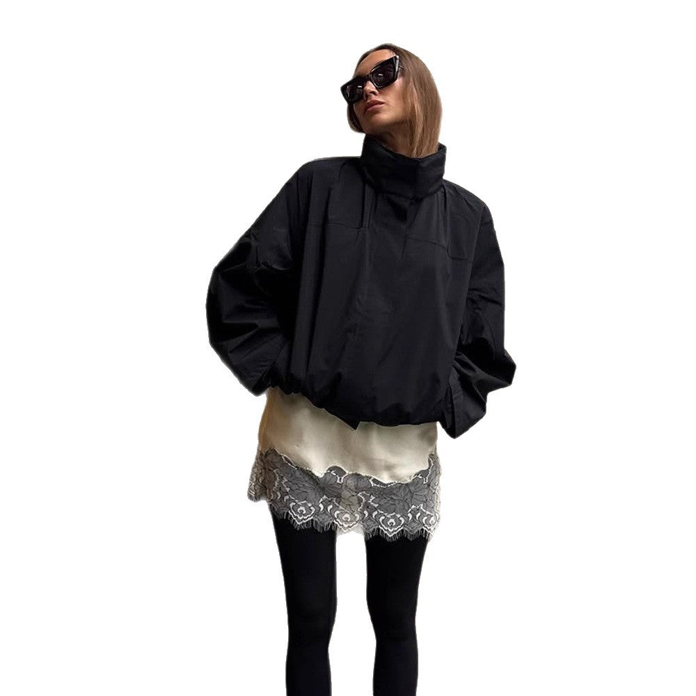 Damen Cropped Windjacke mit hochschließendem Stehkragen und kastiger Silhouette Drune