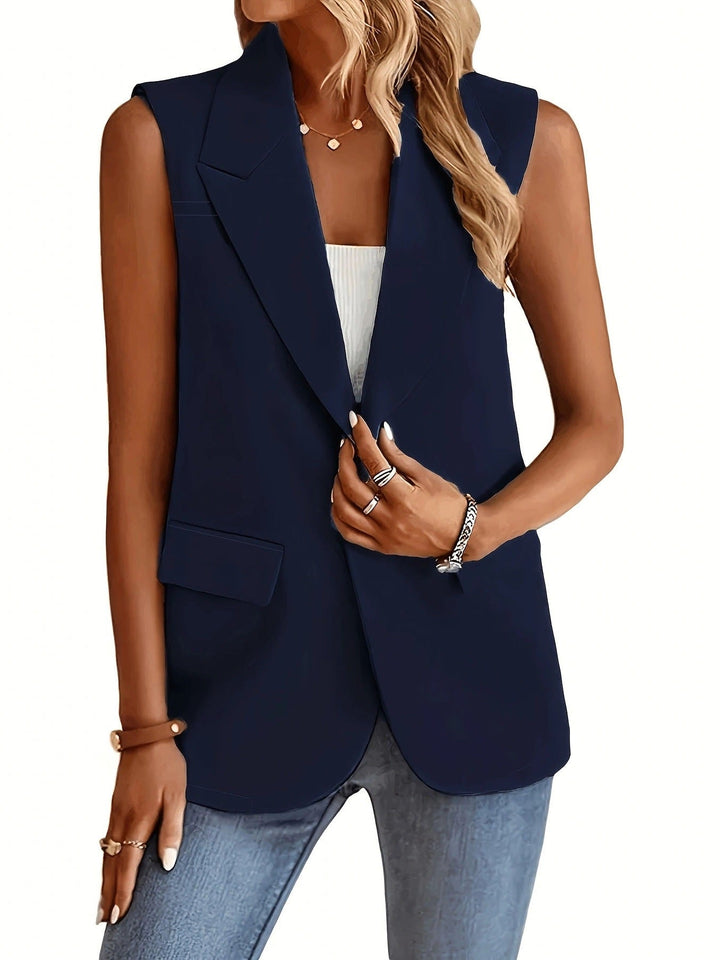 Damen ärmellose Blazerjacke mit Taillenakzenten und praktischen Taschen Drune