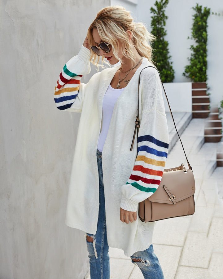 Drune | Strickjacke - Offene Front - Langer, entspannter Schnitt - Farbgestreifte Ärmel