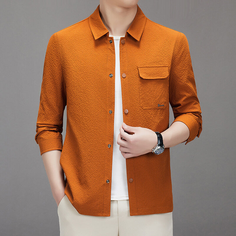 Herren Legeres strukturiertes Overshirt mit Brusttasche und Knopfleiste Drune