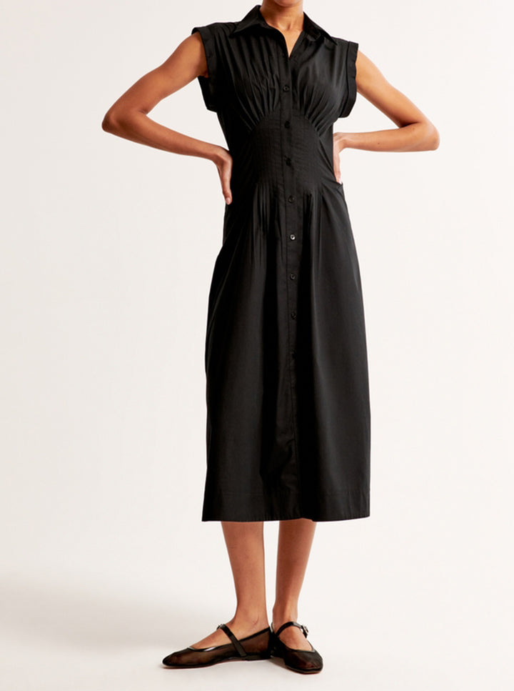 Damen Maxikleid mit Schulterklappen und klassischem Knopfverschluss Drune