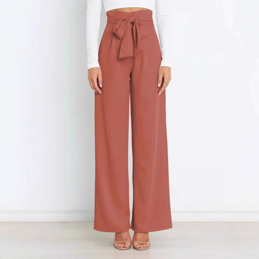 Damen Weite High-Waist Paperbag-Hose mit Bundfalten und Bindegürtel Drune