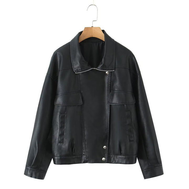 Damen Kunstlederjacke mit modernem Design und praktischen Taschen Drune