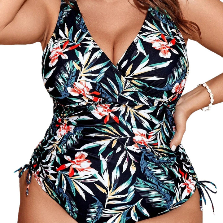 Damen Floral Wickel-Badeanzug mit seitlichen Raffungen Drune