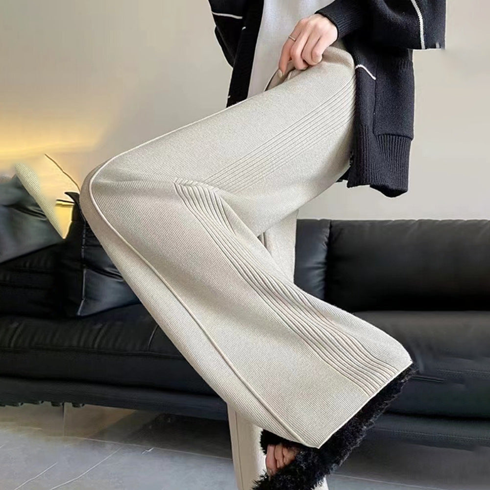 Damen Hochwertige Strickpants mit weichem Bund und eleganter Rippstruktur Drune