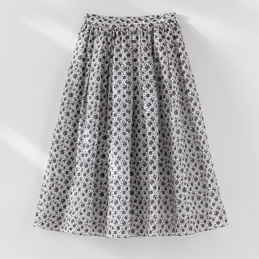 Damen Midirock mit gerafftem Bund und kleinem Blumenprint Drune