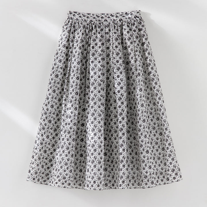 Damen Midirock mit gerafftem Bund und kleinem Blumenprint Drune
