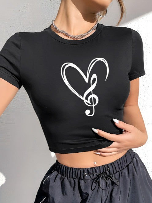 Damen Crop-T-Shirt mit kreativem Schriftzug und figurbetontem Schnitt Drune