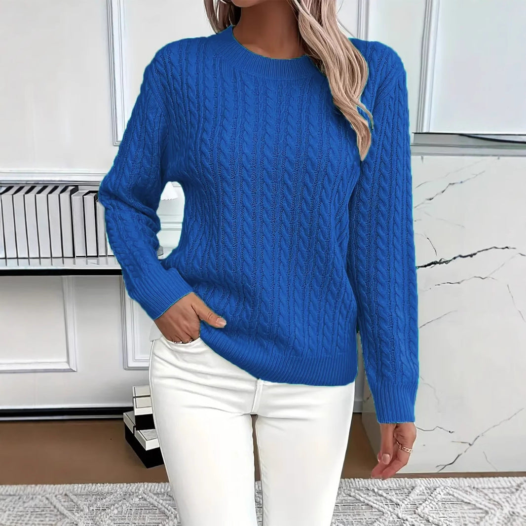 Damen nan Feinstrick-Zopfmuster Pullover mit Rundhalsausschnitt und tailliertem Schnitt Drune
