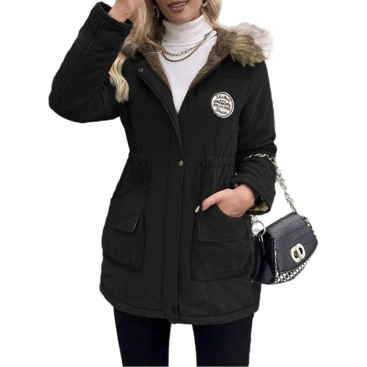 Damen taillierter Parka mit Teddyfutter, Kunstfellkapuze und Multifunktions-Taschen Drune