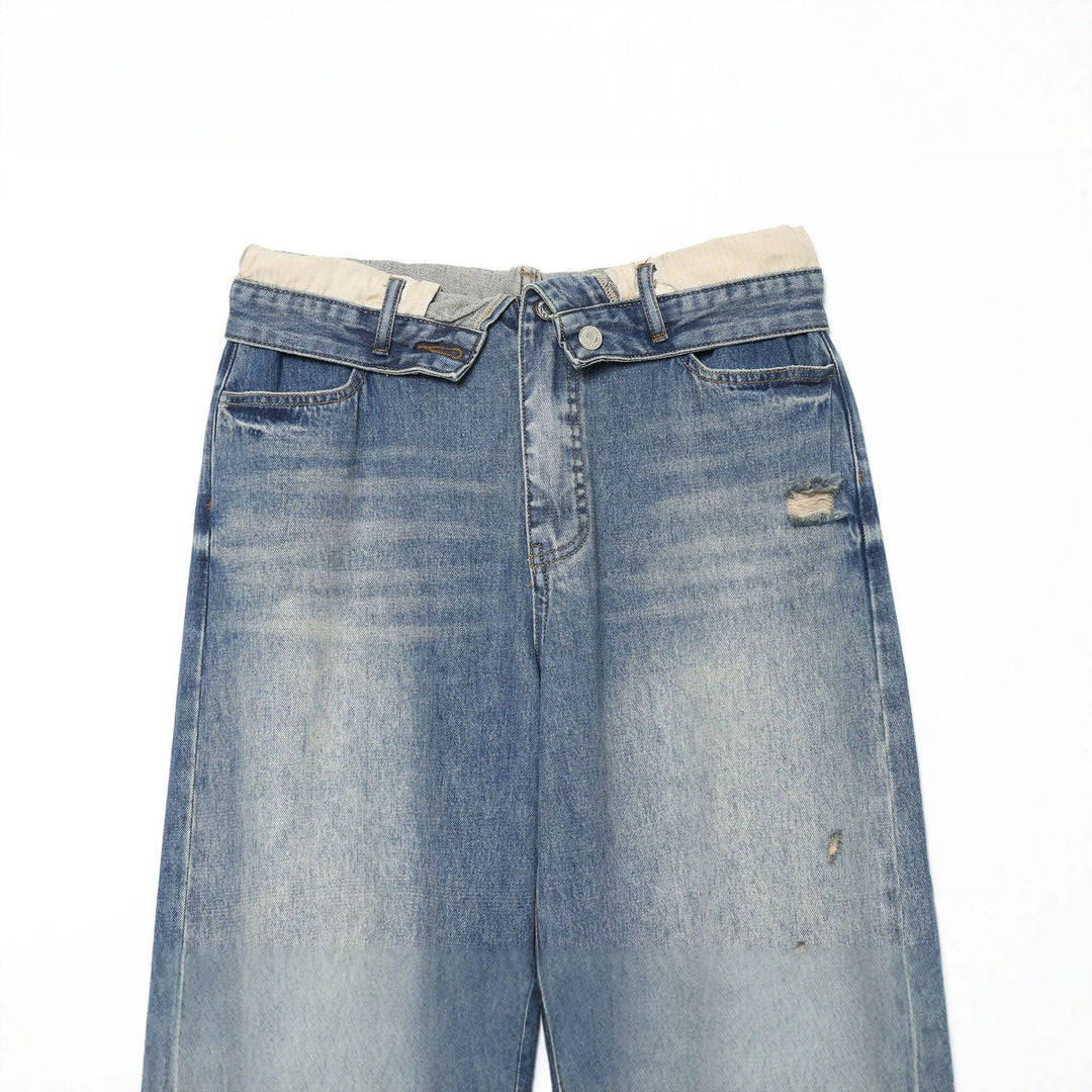 Damen nan Highwaist Jeans mit weitem Bein, Destroyed‑Details und ausgefranstem Saum Drune