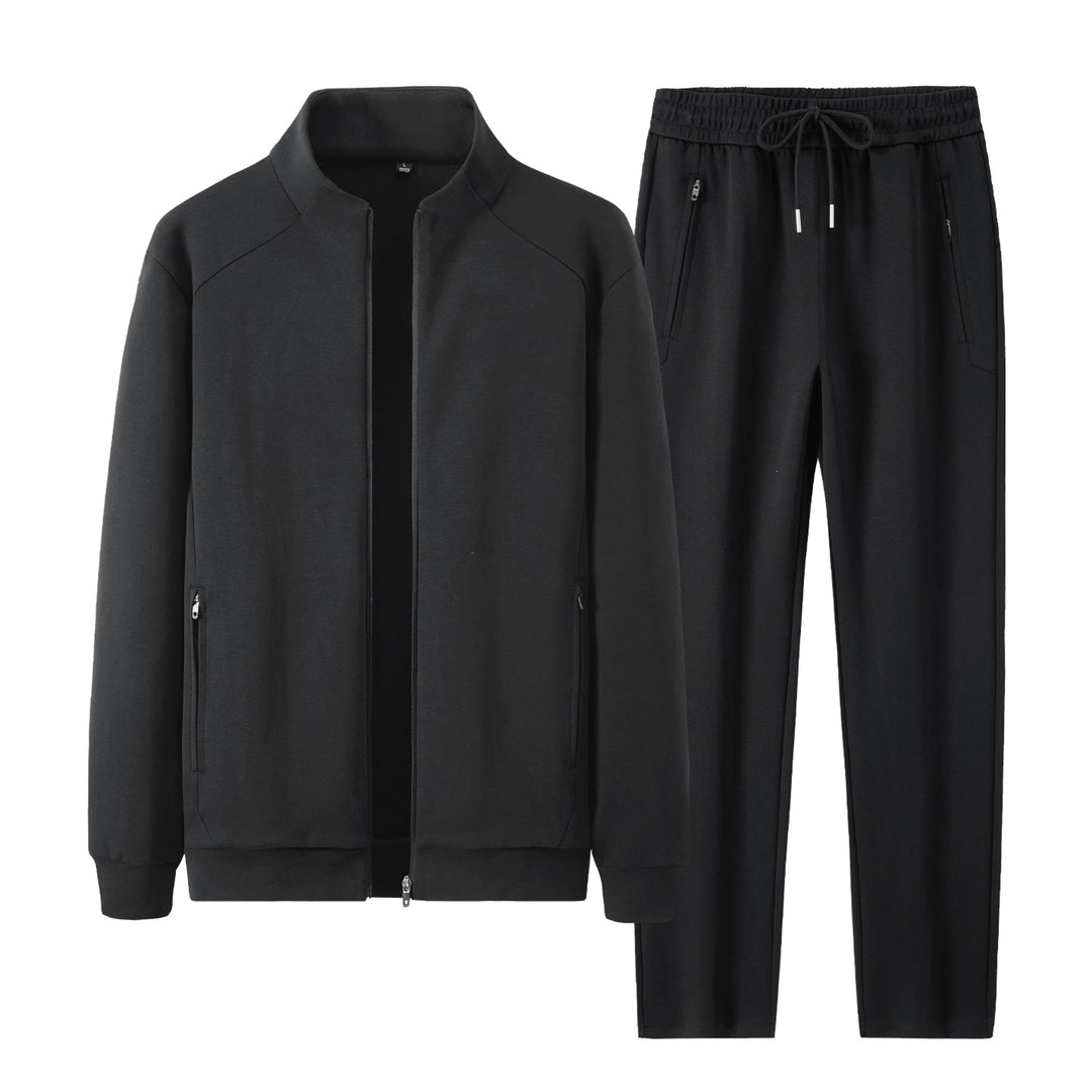 Herren Zweiteiliges minimalistisches Jogging‑Set mit Stehkragen, Zwei-Wege‑Reißverschluss & Reißverschlusstaschen Drune