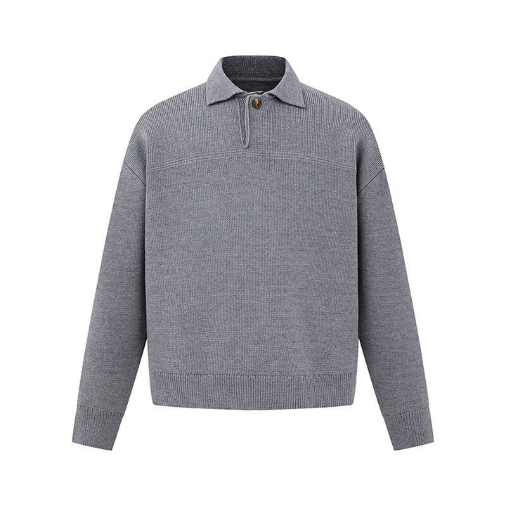 Herren Boxy-Strickpullover mit Polokragen und halber Knopfleiste Drune