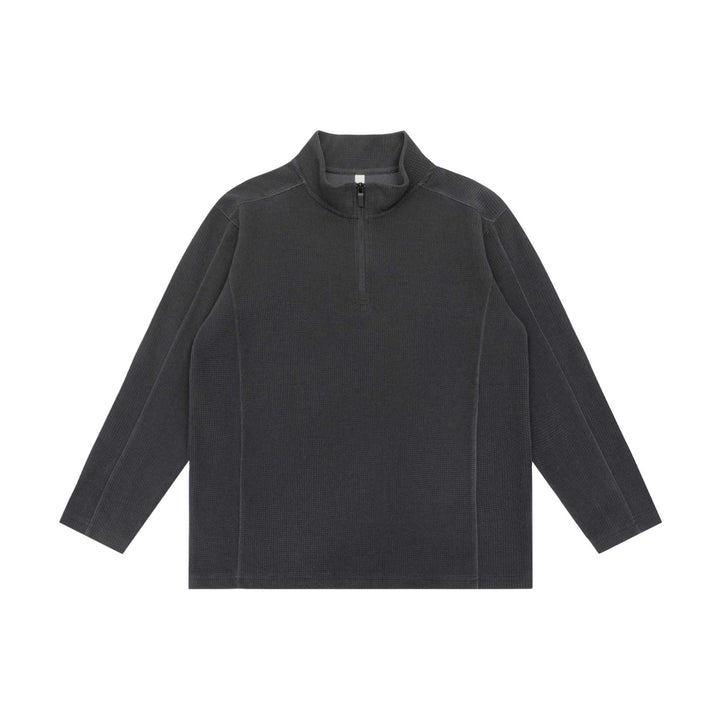 Unisex Waffelstruktur-Halbzippullover mit Troyerkragen und Relaxed‑Fit Drune