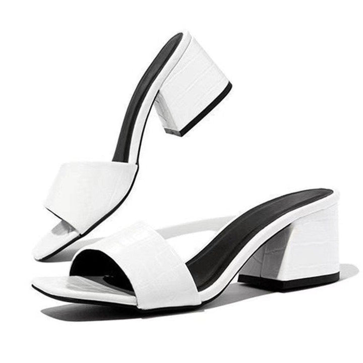 Damen elegante Blockabsatz-Sandalen mit zeitlosem Krokodilleder-Riemen Drune