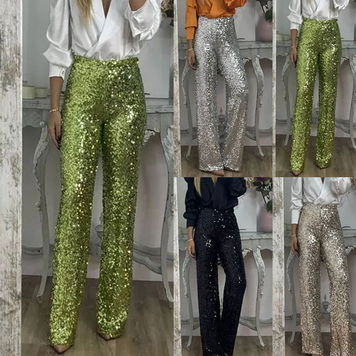 Damen Glitzernde Palazzohose mit hohem Bund und weitem Bein Drune