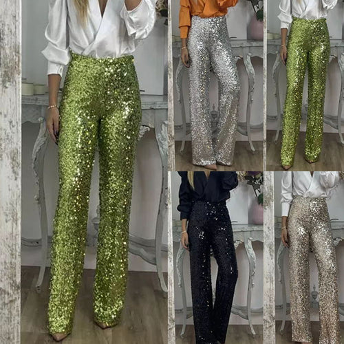 Damen Glitzernde Palazzohose mit hohem Bund und weitem Bein Drune