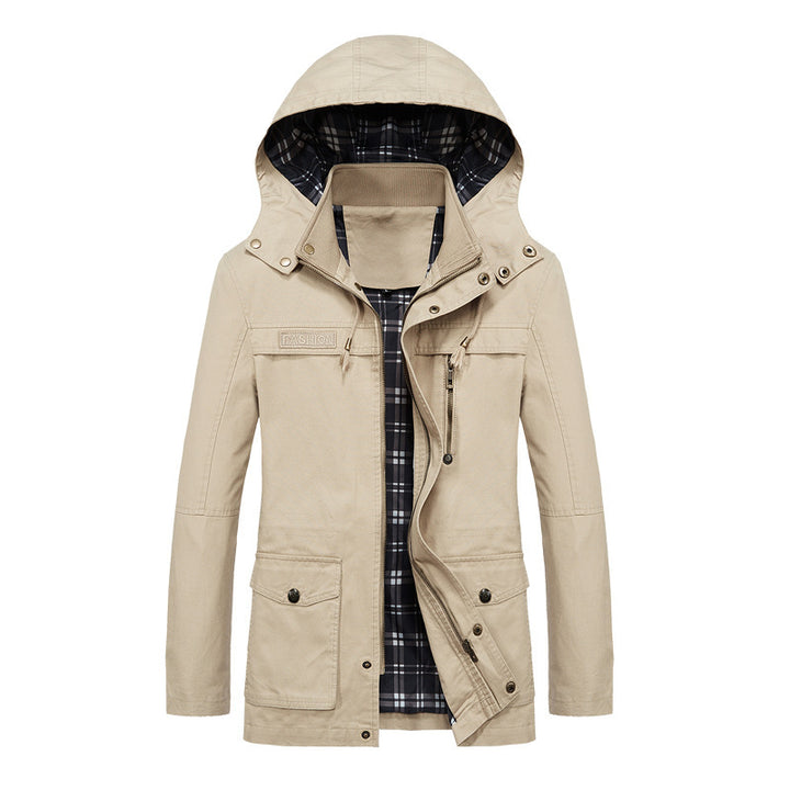 Herren leichter Kapuzen‑Fieldparka aus Baumwollmix mit karierter Innenfütterung Drune
