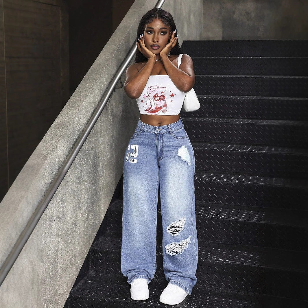 Damen weite Denim-Jeans im lässigen Destroyed-Design Drune