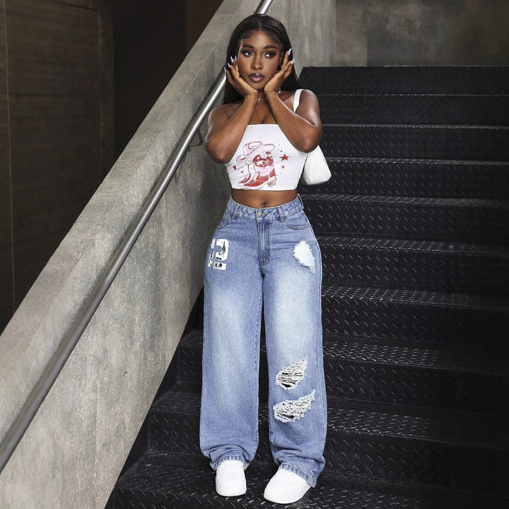 Damen weite Denim-Jeans im lässigen Destroyed-Design Drune