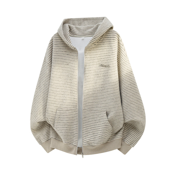 Unisex Oversize Kapuzenjacke mit durchgehendem Reißverschluss, feinem Streifenstrick und Kängurutaschen Drune