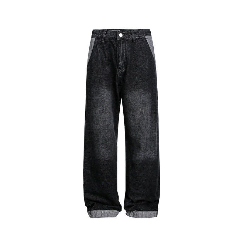 Unisex Weite Baggy-Denimhose mit hohem Bund und kontrastierten Eingrifftaschen Drune