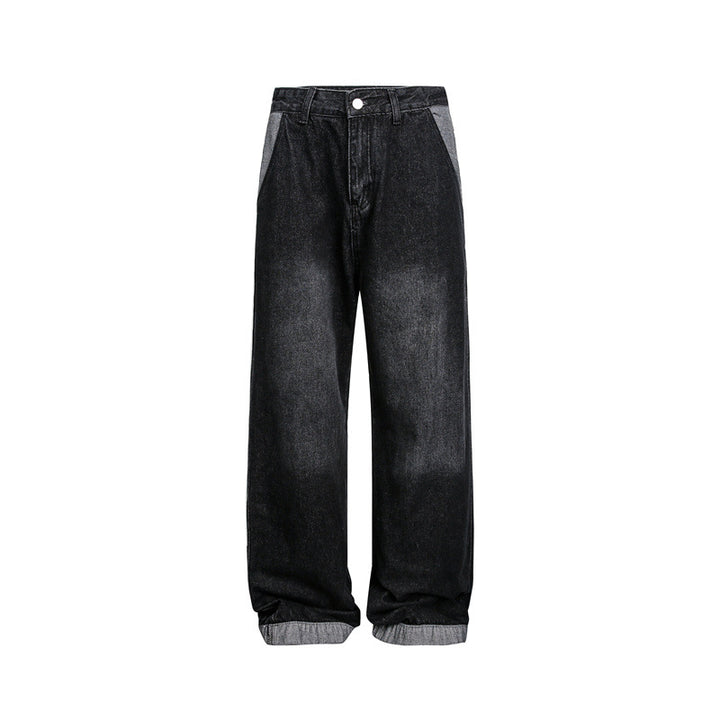 Unisex Weite Baggy-Denimhose mit hohem Bund und kontrastierten Eingrifftaschen Drune