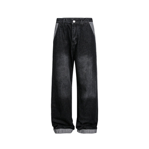 Unisex Weite Baggy-Denimhose mit hohem Bund und kontrastierten Eingrifftaschen Drune