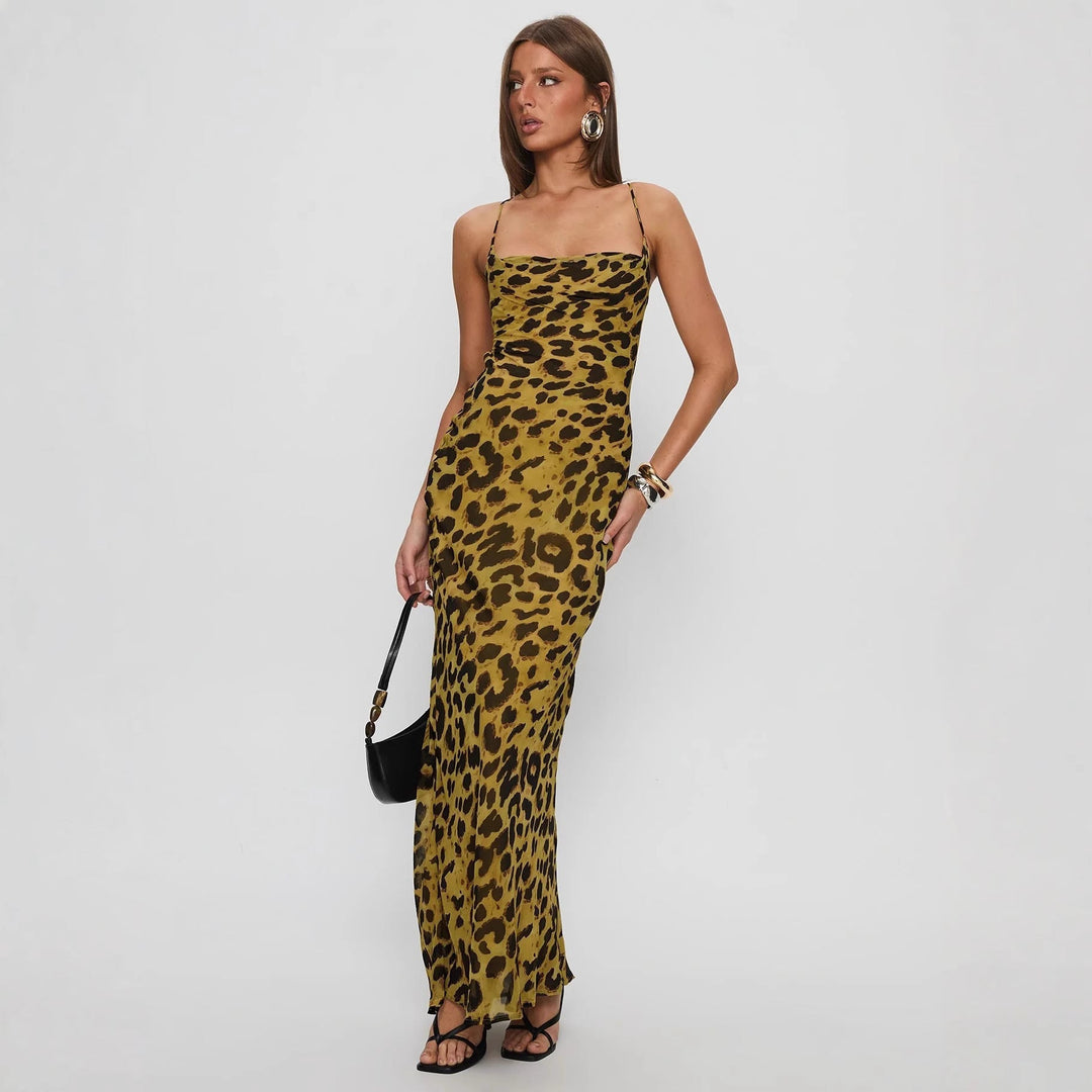Damen Elegantes Abendkleid mit floralem Spitzenmuster und Spaghettiträgern Drune