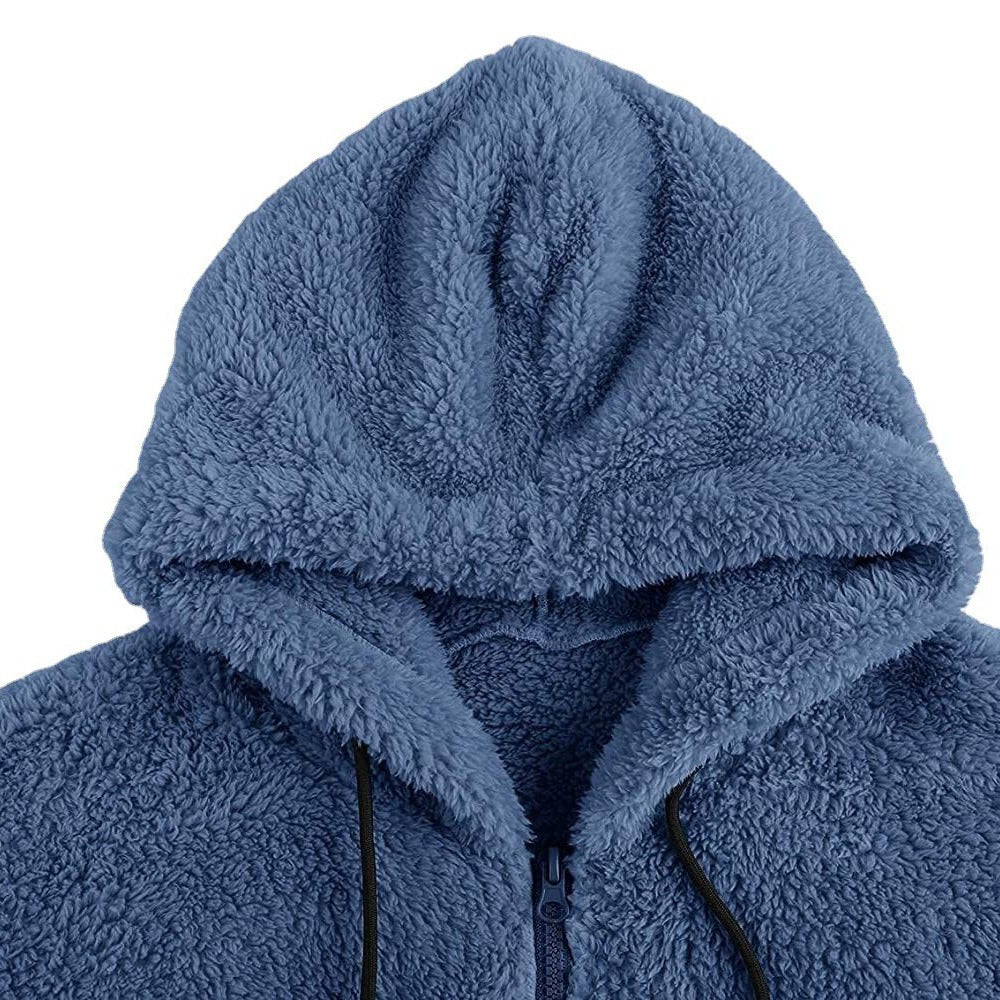 Herren nan Teddyplüsch Zip-Hoodie mit übergroßer Kapuze, verdecktem Reißverschluss und Eingrifftaschen Drune