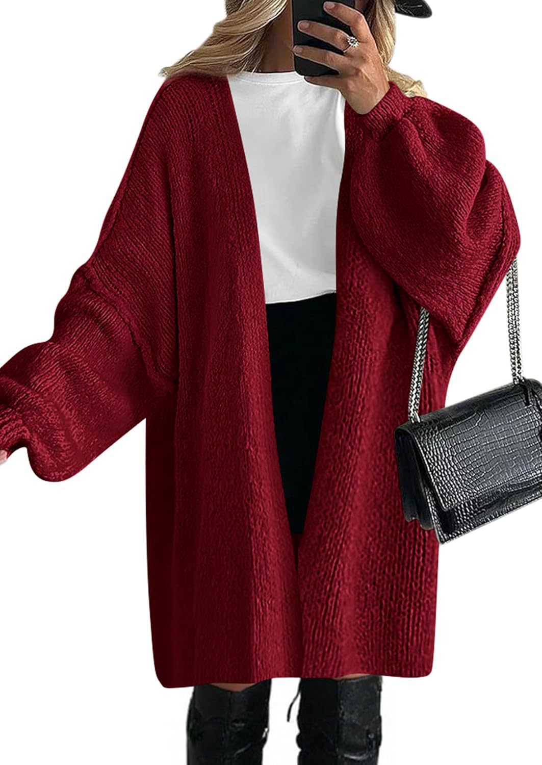 Damen Oversize Strickcardigan mit weiten Ballonärmeln und offener Front Drune
