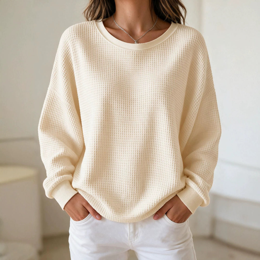 Damen Oversize Waffelstrick-Sweatshirt mit Rundhalsausschnitt Drune
