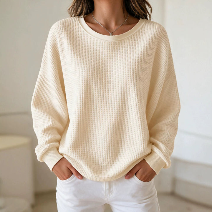 Damen Oversize Waffelstrick-Sweatshirt mit Rundhalsausschnitt Drune