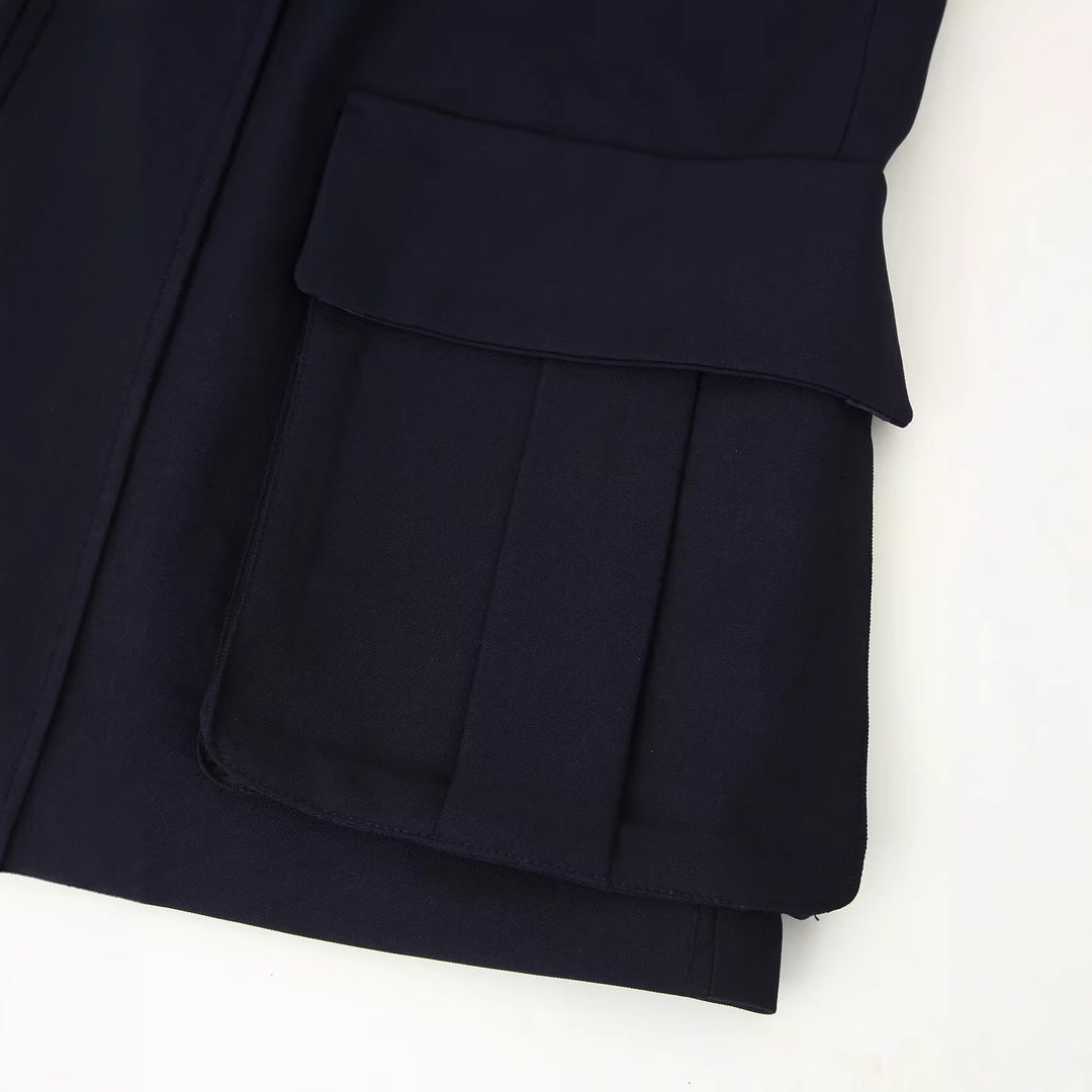 Damen Doppelreihiger Oversize-Blazer-Mantel mit Epauletten und großen Klappentaschen Drune